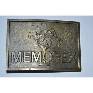 Vintage 1976 MEMOREX Stereo Glass Shattering Tape Solid Brass Lewis Belt Buckle